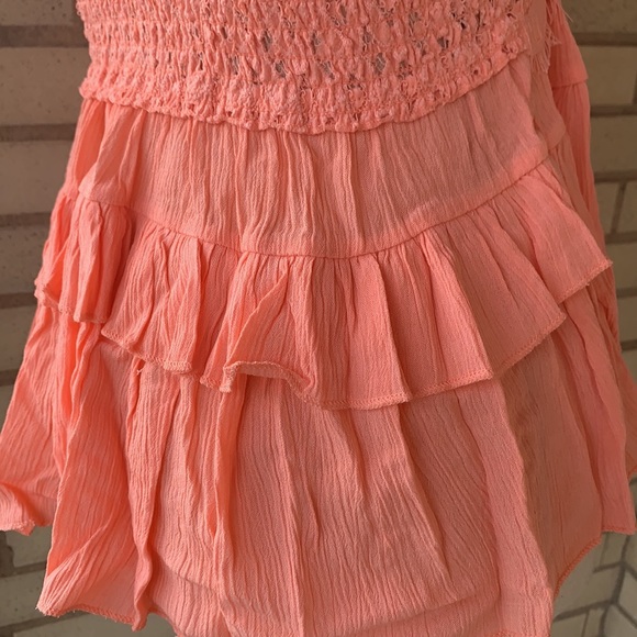 Zenana Coral Orange Peach Babydoll Lace Appliqué Ruffle Tier Cami Top NWT - Picture 6 of 15